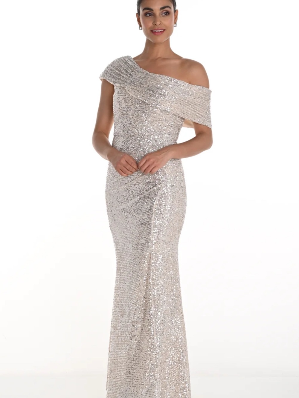 Sequin Off-Shoulder Evening Gown - Champagne